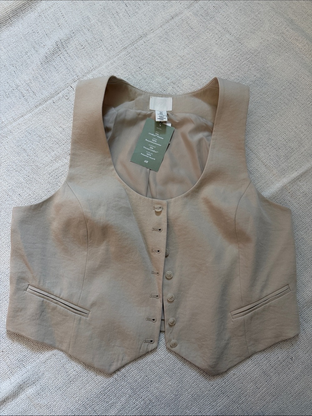 H&M Beige Button-Front Tailored Vest